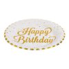 Fehér Papírtányér Készlet Arany Csíkokkal és Happy Birthday Felirattal Ø18cm - 12db
