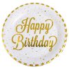 Fehér Arany Csíkos Happy Birthday Papírtányér Szett Ø23cm - 12 db