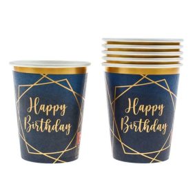   Happy Birthday Kék Papírpohár Arany Fóliás Felirattal 240ml - 6db