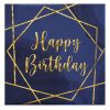 2 rétegű Happy Birthday Szalvéta - Kék és Arany Fóliás, 33x33 cm - 12 db