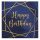 2 rétegű Happy Birthday Szalvéta - Kék és Arany Fóliás, 33x33 cm - 12 db