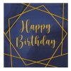 2 rétegű Happy Birthday Szalvéta - Kék és Arany Fóliás, 33x33 cm - 12 db
