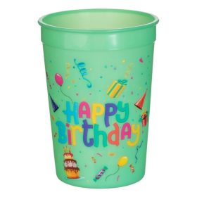   Újrafelhasználható Menta Zöld Műanyag Partipohár „Happy Birthday” Felirattal 300ml