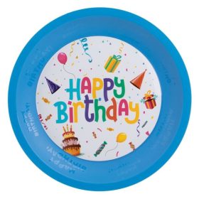   Újrahasználható Világoskék Műanyag Partytányér „Happy Birthday” Felirattal, 21 cm
