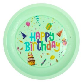   Menta zöld újrahasznosítható műanyag tányér "Happy Birthday" felirattal Ø21cm
