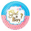 Baby Shower Papírtányér - Girl or Boy? Masnis és Pöttyös Kék-Rózsaszín Gold Foil, 23cm - 6 db