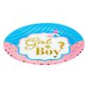 Baby Shower Papírtányér - Girl or Boy? Masnis és Pöttyös Kék-Rózsaszín Gold Foil, 23cm - 6 db