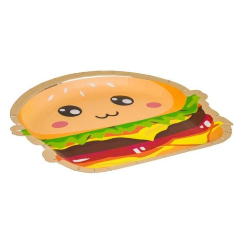 Színes 3D Burger Papírtányér Arany Fóliával 23cm - 6db
