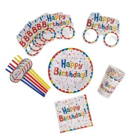   Ecru Színű "Happy Birthday" Partiszett Színes Mintával - 30 részes