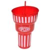 Popcornos Italtartó Pohár Szívószállal - Piros, Ø14,5x22,5 cm