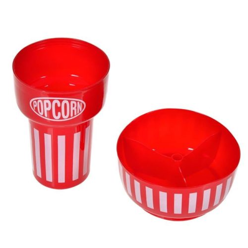 Popcornos Italtartó Pohár Szívószállal - Piros, Ø14,5x22,5 cm