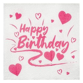   Happy Birthday Szívecskés Egyrétegű Papírszalvéta 33x33cm - 40db