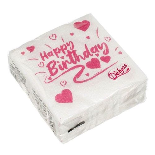 Happy Birthday Szívecskés Egyrétegű Papírszalvéta 33x33cm - 40db
