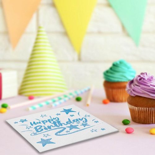 Happy Birthday Csillagos Egyszintes Szalvéta 33x33cm - 40 db