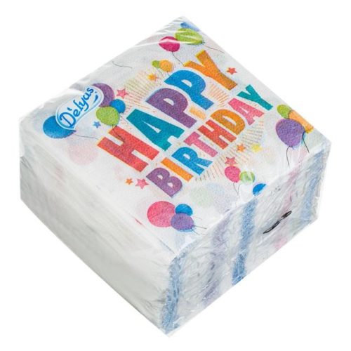 Happy Birthday Színes Lufis Szalvéta, 1 rétegű, Fehér, 33x33cm - 80db