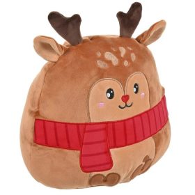   Mályva Párna Plüss Rénfigurával, Barna, Piros Övvel, Karácsonyra 31 cm