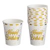 Fehér Papír Partipoharak Arany Fóliacsíkokkal – „Happy Birthday” 240 ml – 12 db