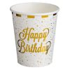 Fehér Papír Partipoharak Arany Fóliacsíkokkal – „Happy Birthday” 240 ml – 12 db
