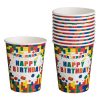 Fehér Papír Partipoharak Színes Téglamintával – „Happy Birthday” 240 ml – 10 db