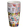 Fehér Papír Partipoharak Színes Téglamintával – „Happy Birthday” 240 ml – 10 db