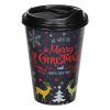 Fekete műanyag karácsonyi pohár hópelyhes, rénszarvasos „Merry Christmas” mintával 500 ml
