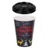 Fekete műanyag karácsonyi pohár hópelyhes, rénszarvasos „Merry Christmas” mintával 500 ml