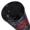 Fekete műanyag karácsonyi pohár hópelyhes, rénszarvasos „Merry Christmas” mintával 500 ml
