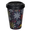 Fekete műanyag karácsonyi pohár hópelyhes, rénszarvasos „Merry Christmas” mintával 500 ml