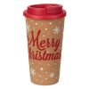 Karácsonyi pohár műanyag és parafa réteggel, piros tetővel „Merry Christmas” 500 ml