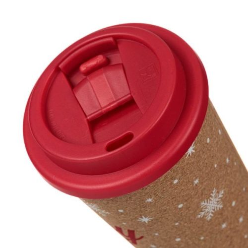Karácsonyi pohár műanyag és parafa réteggel, piros tetővel „Merry Christmas” 500 ml