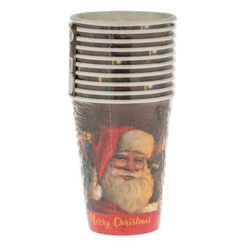 Karácsonyi papír pohár Mikulás mintával „Merry Christmas” 270 ml – 10 db