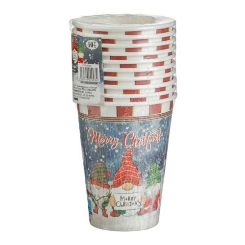 Karácsonyi papír pohár hópelyhes törpékkel „Merry Christmas” 270 ml – 10 db