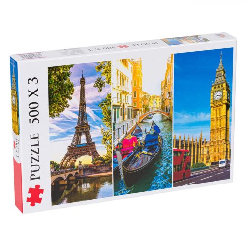 Puzzle 3x500 db - Párizs, Velence, London