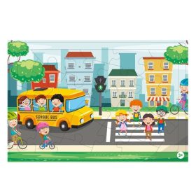   Iskolabusz és Gyalogátkelő Puzzle Gyerekekkel (24 darabos)