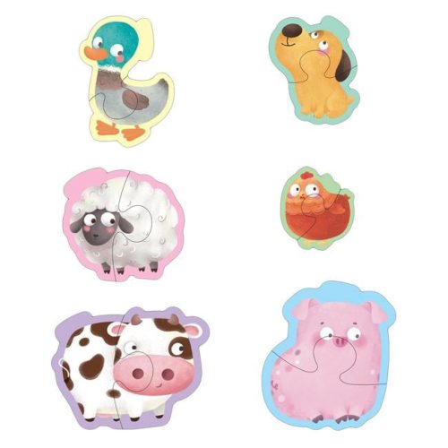 Bébi puzzle 6 féle háztáji állattal (12 darabos)