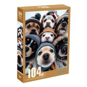 Kutyusok sapkában a hóban puzzle (104 darabos)