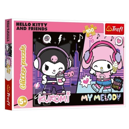 Hello Kitty Kuromi és My Melody Csillámos Puzzle (100 db) - Trefl
