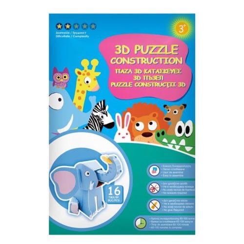 3D Mozgó Elefánt Építőjáték - 16 darabos puzzle