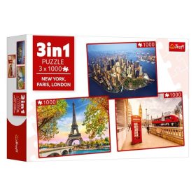   Városok Puzzle 3 az 1-ben - New York, Párizs, London (3x1000 darab) - Trefl