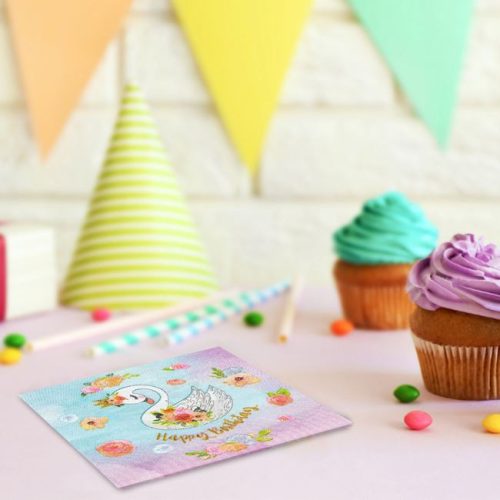 Hattyú Mintás 2 Rétegű Szülinapi Party Szalvéta 33x33cm - 12db