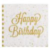 Fehér Kétrétegű Partiszalvéták Arany Fóliacsíkokkal – „Happy Birthday” 33x33 cm – 12 db