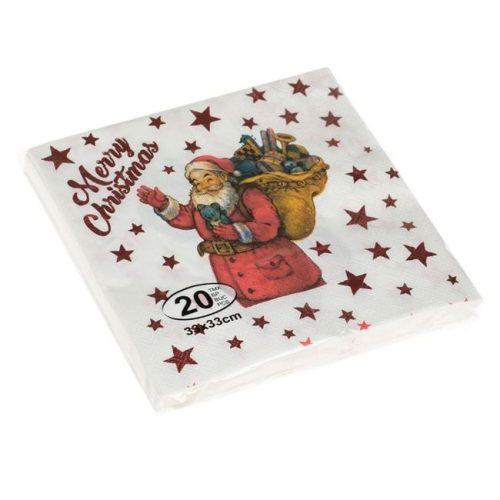 Mikulás és ajándékok mintás "Merry Christmas" szalvéta 33x33 cm, 20 db