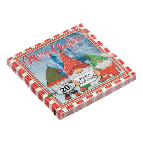 Karácsonyi törpés hópelyhes „Merry Christmas” parti szalvéta 33×33 cm – 10 db