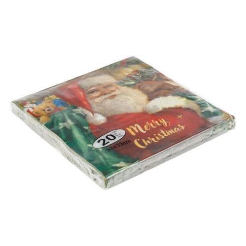 Színes karácsonyi „Merry Christmas” szalvéta Mikulás mintával 33×33 cm – 20 db