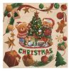 Karácsonyi bézs szalvéta barna macival és feldíszített fenyővel „Christmas” felirattal 40×40 cm – 20 db