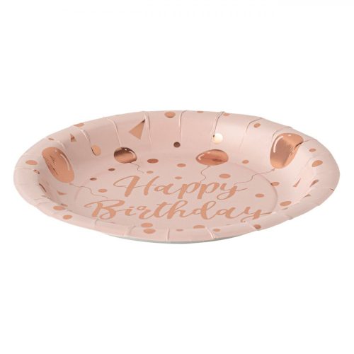 Rose Gold Héliumos Lufi Mintás Happy Birthday Papírtányér - 23 cm, 6 db
