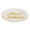 Fehér Papírtányérok Arany Fóliacsíkokkal – „Happy Birthday” Ø18 cm – 12 db