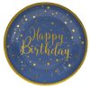 Kék Kraft Papírtányérok Arany Csillagmintával – „Happy Birthday” Ø23 cm – 6 db