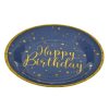 Kék Kraft Papírtányérok Arany Csillagmintával – „Happy Birthday” Ø18 cm – 6 db