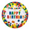 Fehér Papírtányérok Színes Téglamintával – „Happy Birthday” Ø18 cm – 10 db